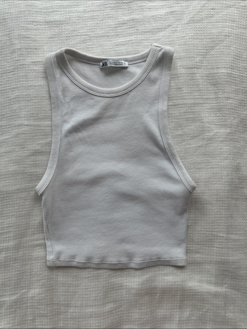 Zara White Ribbed Cropped Tank Top